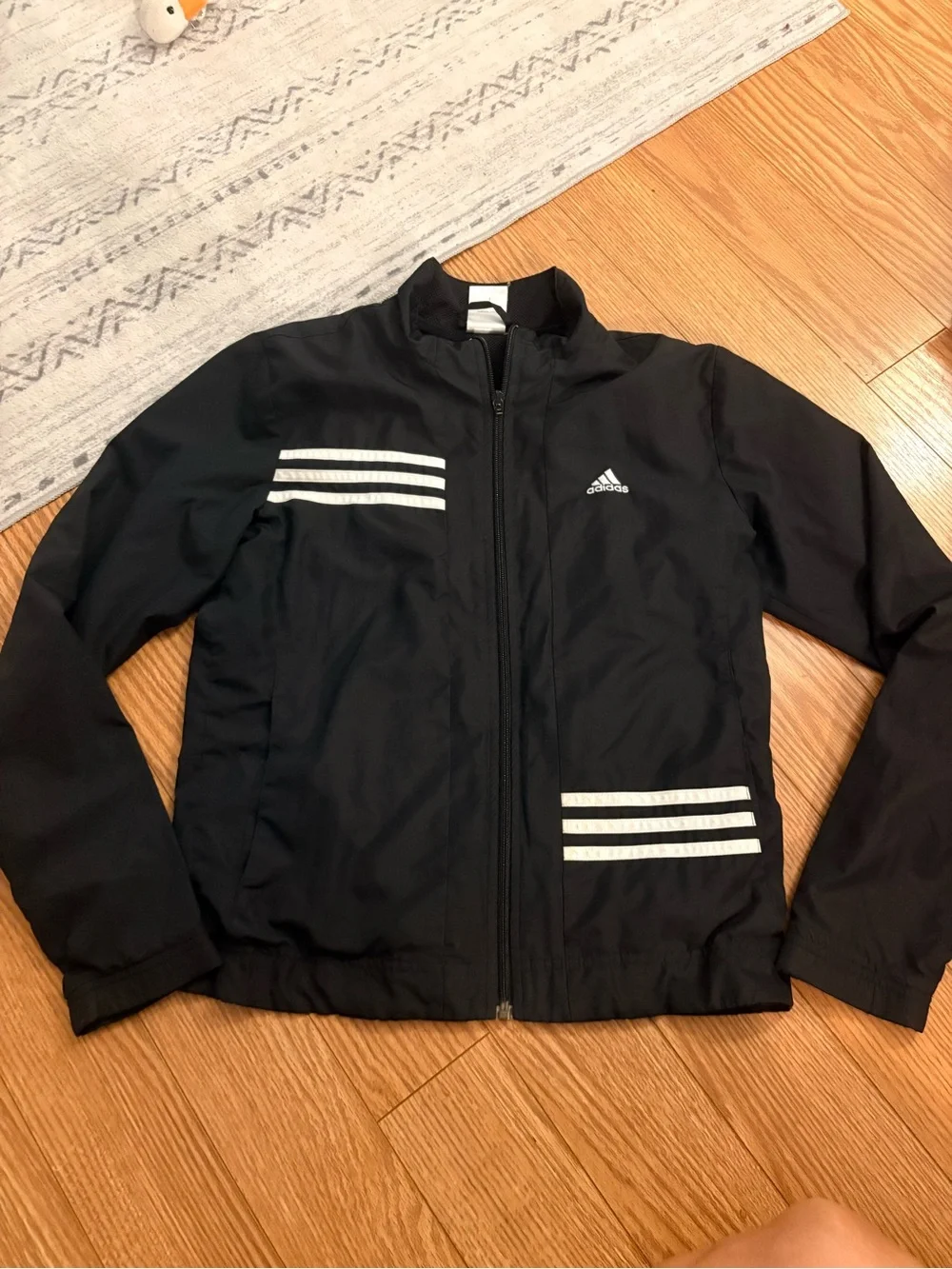 adidas Black Windbreaker Jacket with White Stripe Accents